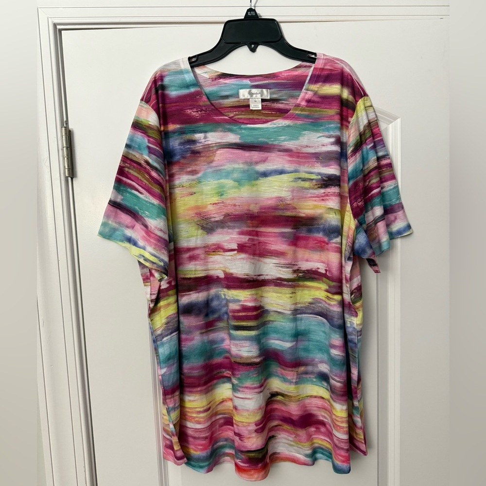 CJ Banks rainbow paint short sleeve shirt 2017 EUC